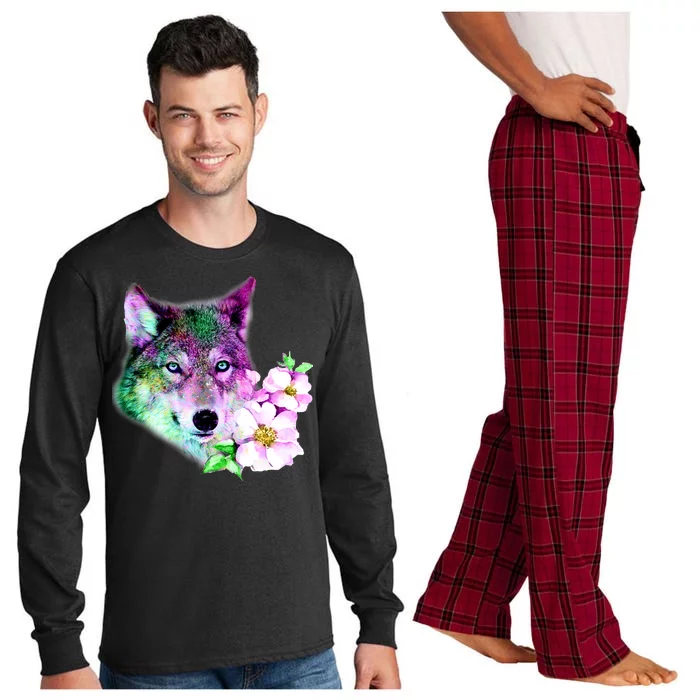 Flower Colorful Wilderness Wolf Long Sleeve Pajama Set