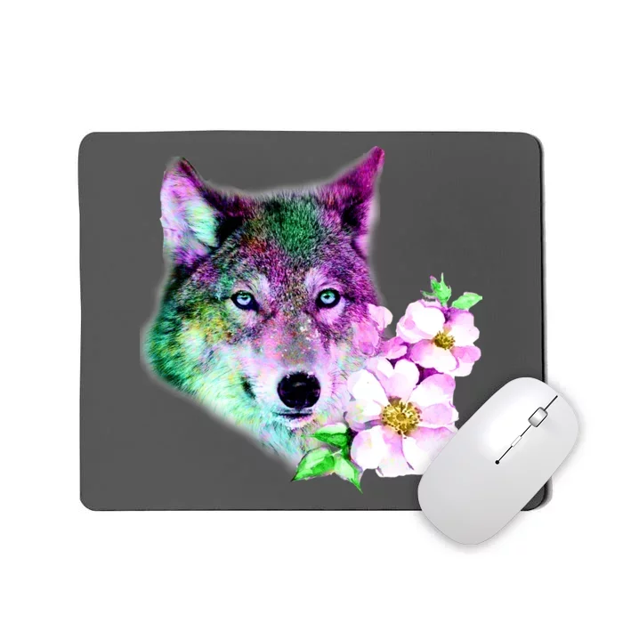 Flower Colorful Wilderness Wolf Mousepad