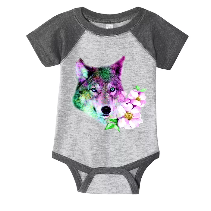 Flower Colorful Wilderness Wolf Infant Baby Jersey Bodysuit