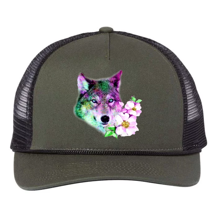 Flower Colorful Wilderness Wolf Retro Rope Trucker Hat Cap