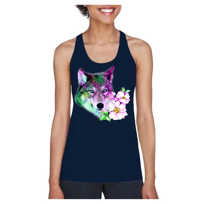 Flower Colorful Wilderness Wolf Women's Racerback Tank