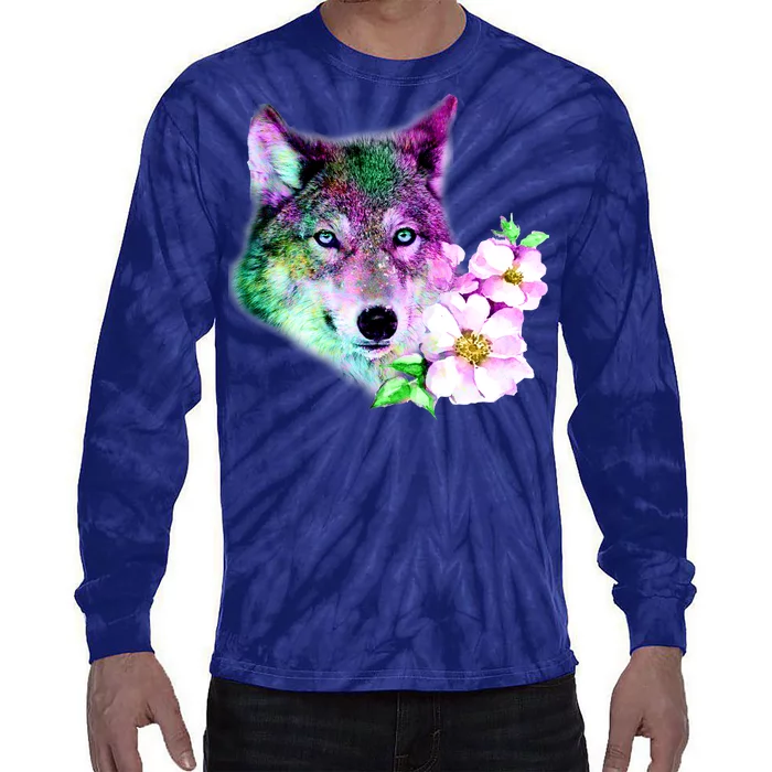 Flower Colorful Wilderness Wolf Tie-Dye Long Sleeve Shirt