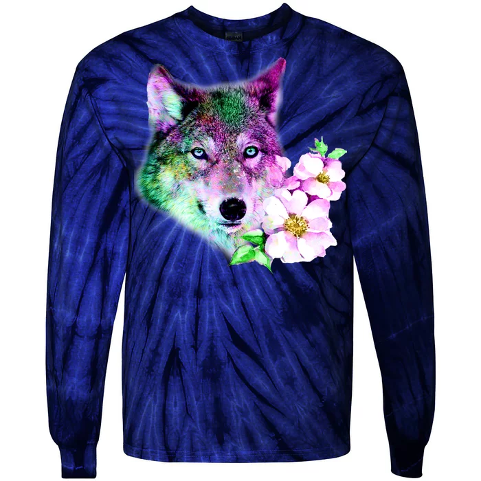 Flower Colorful Wilderness Wolf Tie-Dye Long Sleeve Shirt