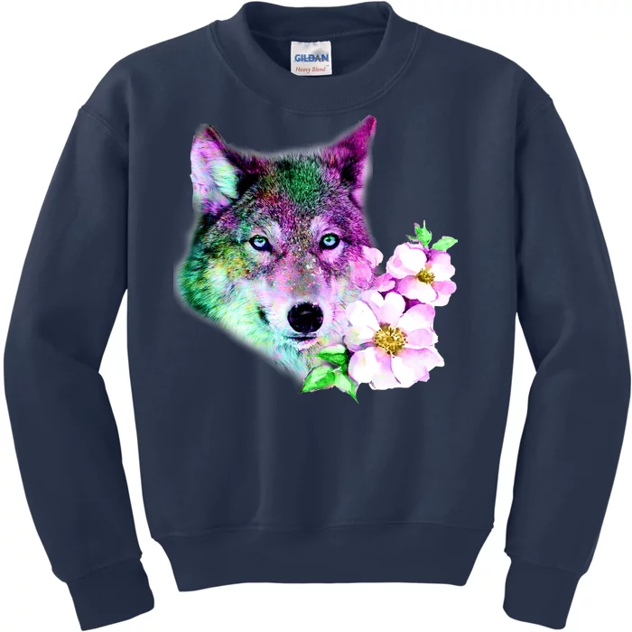 Flower Colorful Wilderness Wolf Kids Sweatshirt