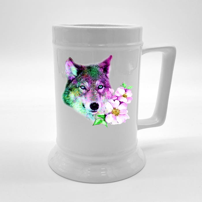 Flower Colorful Wilderness Wolf Front & Back Beer Stein