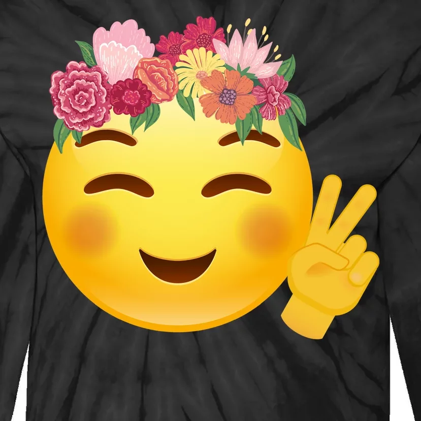 Flower Crown Emoji Tie-Dye Long Sleeve Shirt