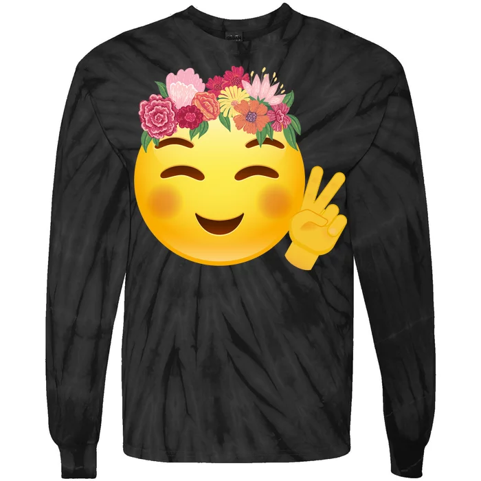 Flower Crown Emoji Tie-Dye Long Sleeve Shirt