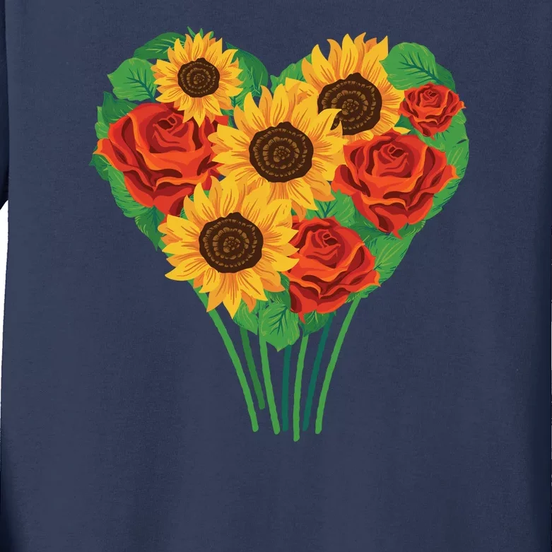 Flower Heart Bouquet Kids Long Sleeve Shirt