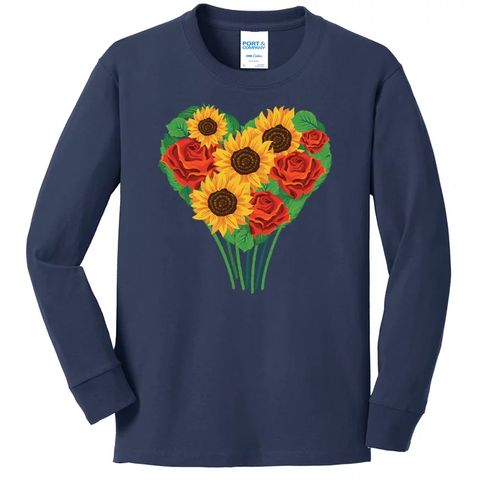 Flower Heart Bouquet Kids Long Sleeve Shirt