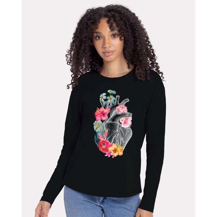 Flower Heart Floral Womens Cotton Relaxed Long Sleeve T-Shirt