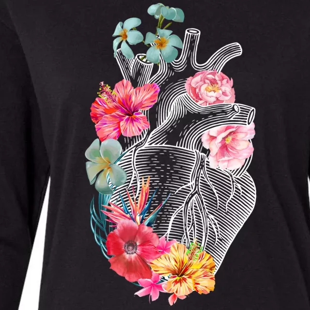 Flower Heart Floral Womens Cotton Relaxed Long Sleeve T-Shirt