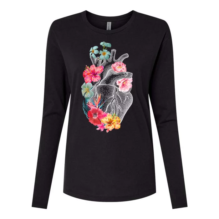 Flower Heart Floral Womens Cotton Relaxed Long Sleeve T-Shirt