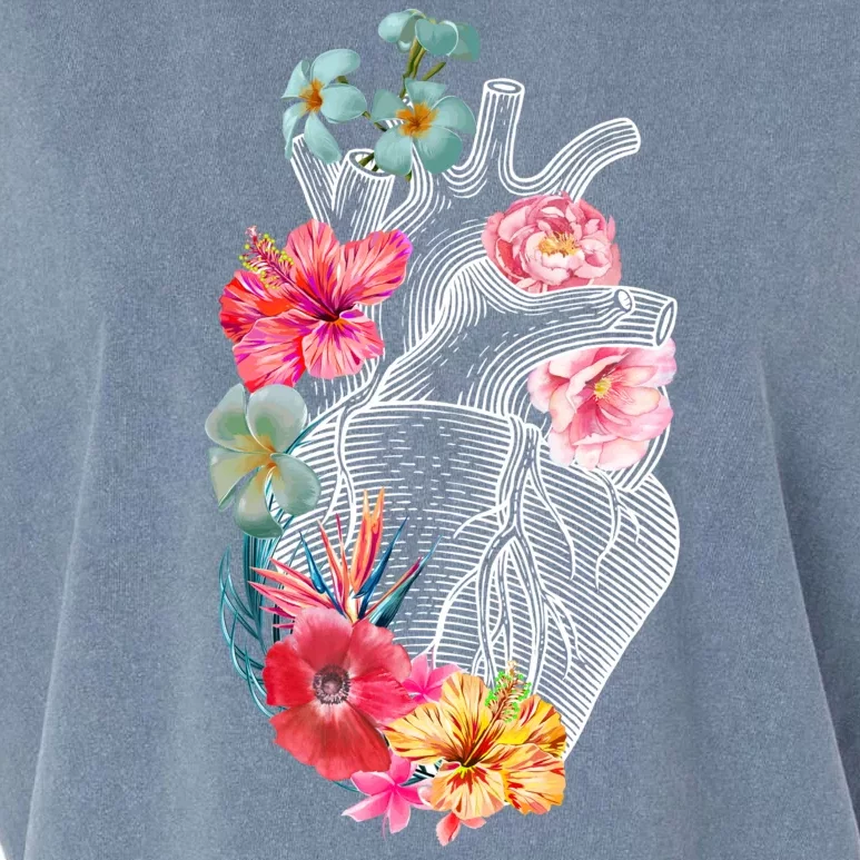 Flower Heart Floral Garment-Dyed Women's Muscle Tee