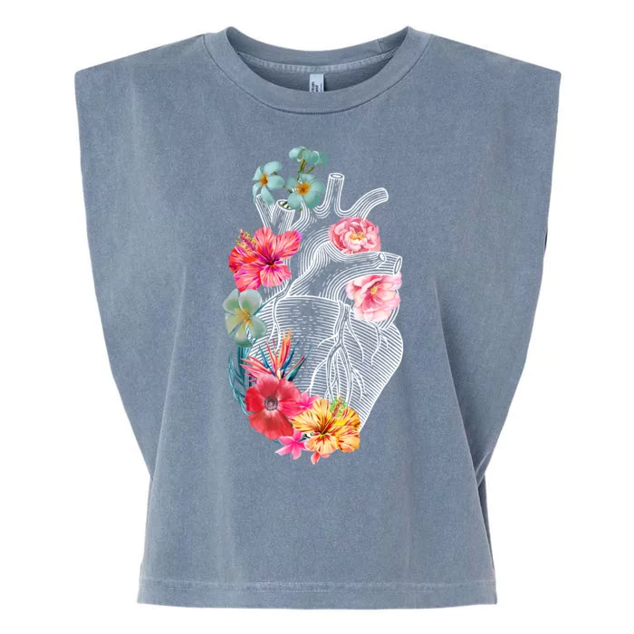 Flower Heart Floral Garment-Dyed Women's Muscle Tee