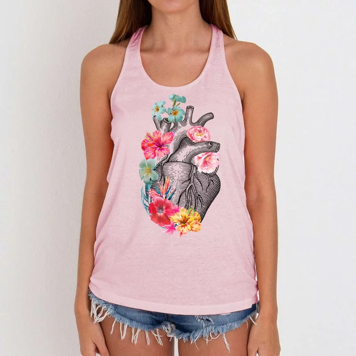 Flower Heart Floral Women's Knotted Racerback Tank