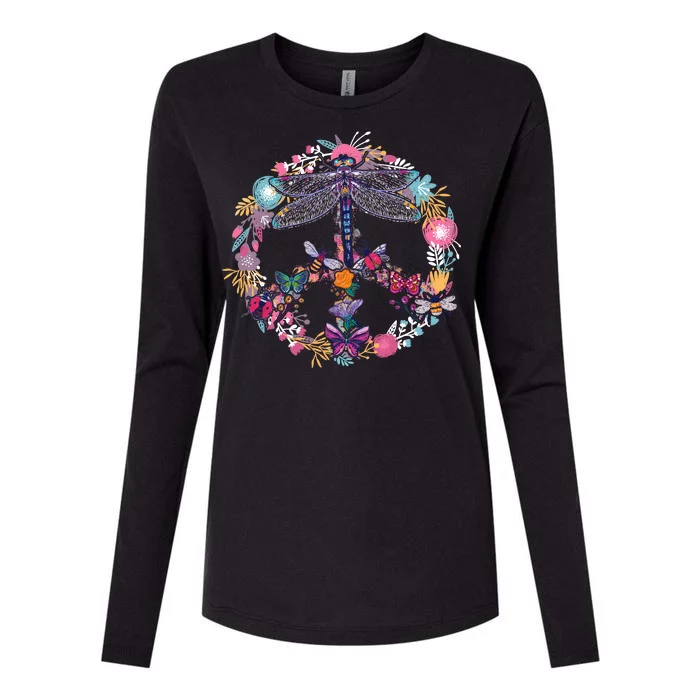 Flower Peace Bugs Womens Cotton Relaxed Long Sleeve T-Shirt