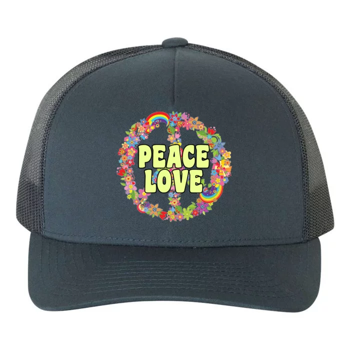 Flower Peace Love Sign Yupoong Adult 5-Panel Trucker Hat