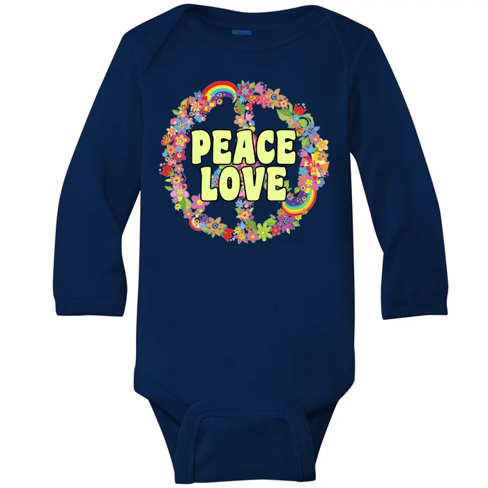 Flower Peace Love Sign Baby Long Sleeve Bodysuit