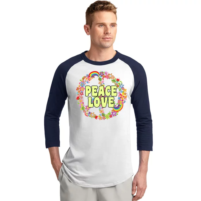 Flower Peace Love Sign Baseball Sleeve Shirt