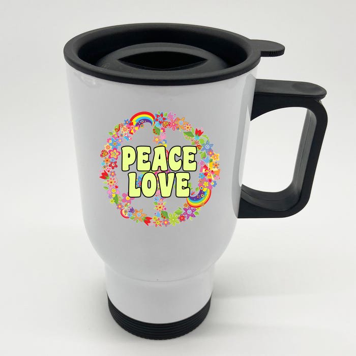 Flower Peace Love Sign Front & Back Stainless Steel Travel Mug