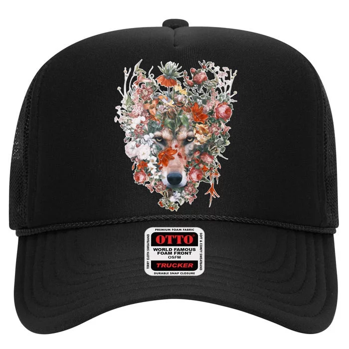 Flower Wolf Wilderness Floral High Crown Mesh Trucker Hat