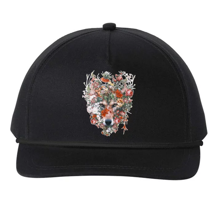 Flower Wolf Wilderness Floral Snapback Five-Panel Rope Hat