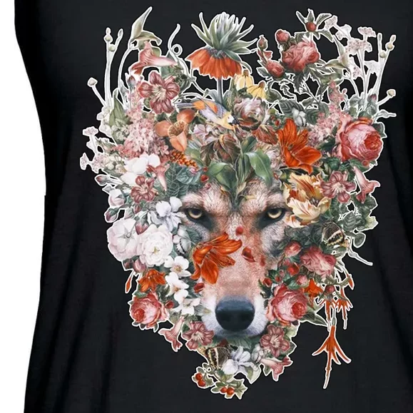 Flower Wolf Wilderness Floral Ladies Essential Flowy Tank