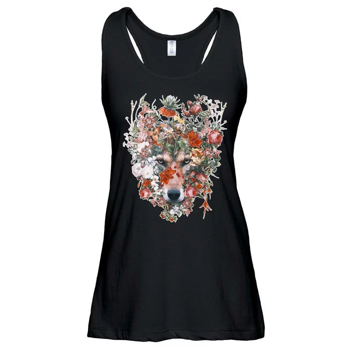 Flower Wolf Wilderness Floral Ladies Essential Flowy Tank