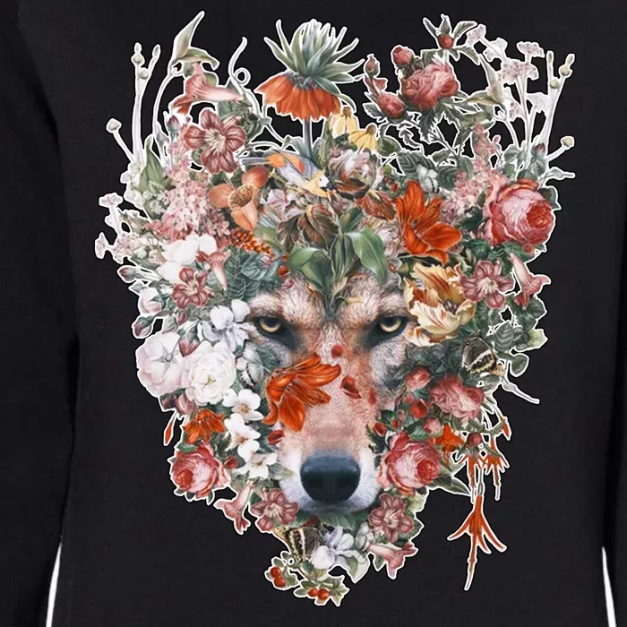 Flower Wolf Wilderness Floral Womens California Wash Sweatshirt