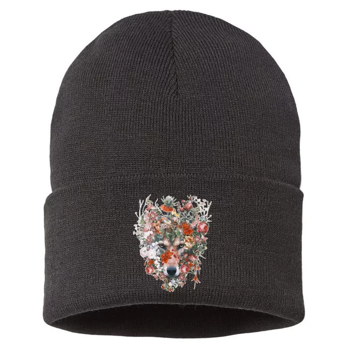 Flower Wolf Wilderness Floral Sustainable Knit Beanie