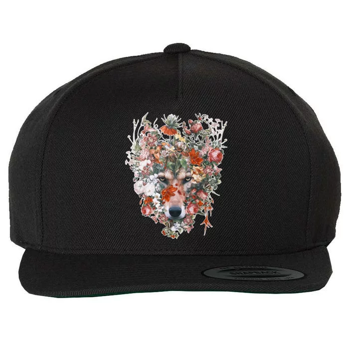 Flower Wolf Wilderness Floral Wool Snapback Cap