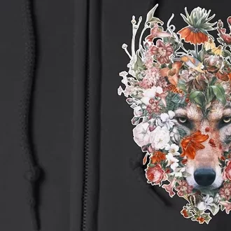 Flower Wolf Wilderness Floral Full Zip Hoodie