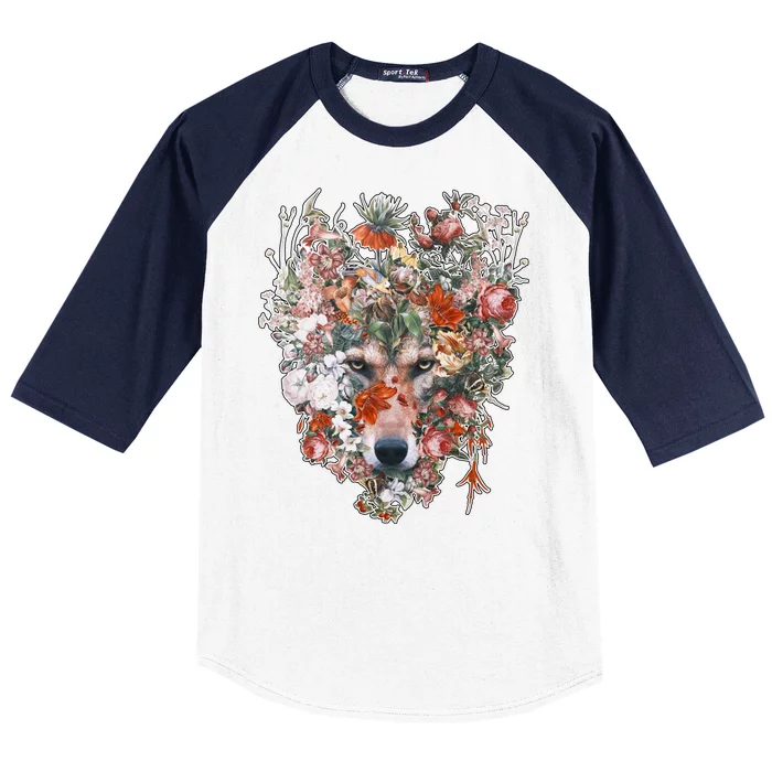 Flower Wolf Wilderness Floral Baseball Sleeve Shirt