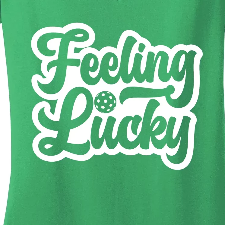 Feeling Lucky Pickleball Sport St. Patrick's Day Women's V-Neck T-Shirt