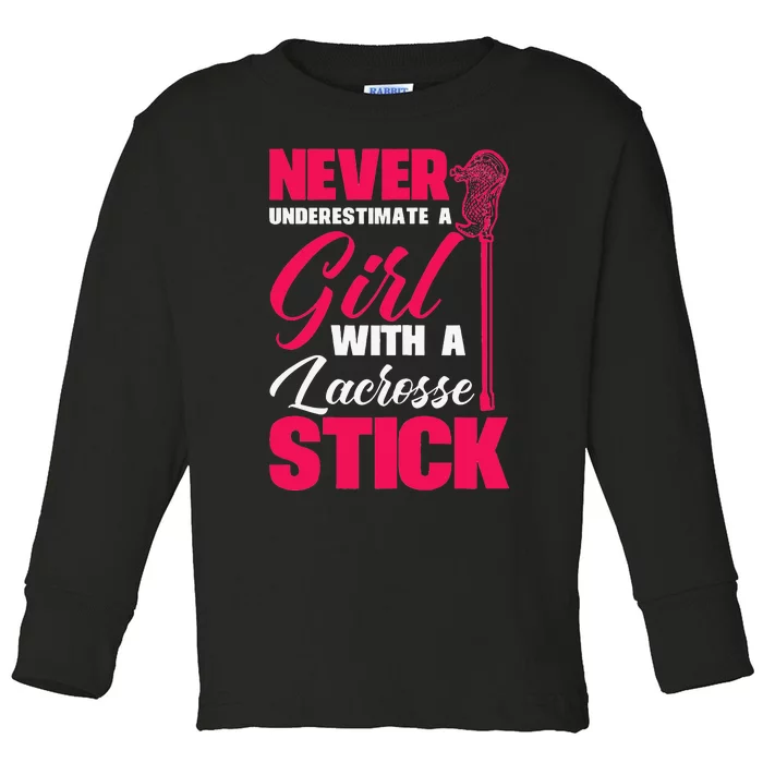 Funny Lacrosse Player A With A Lacrosse Stick Toddler Long Sleeve Shirt