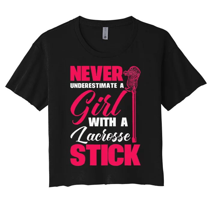 Funny Lacrosse Player A With A Lacrosse Stick Women's Crop Top Tee