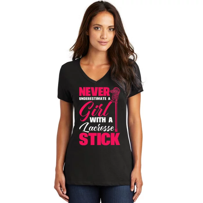 Funny Lacrosse Player A With A Lacrosse Stick Women's V-Neck T-Shirt