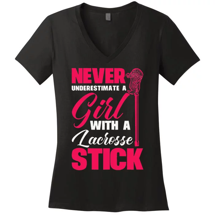 Funny Lacrosse Player A With A Lacrosse Stick Women's V-Neck T-Shirt