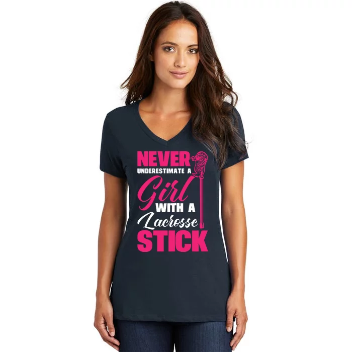 Funny Lacrosse Player With A Lacrosse Stick Women's V-Neck T-Shirt