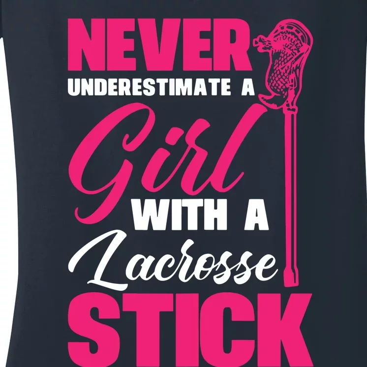 Funny Lacrosse Player With A Lacrosse Stick Women's V-Neck T-Shirt