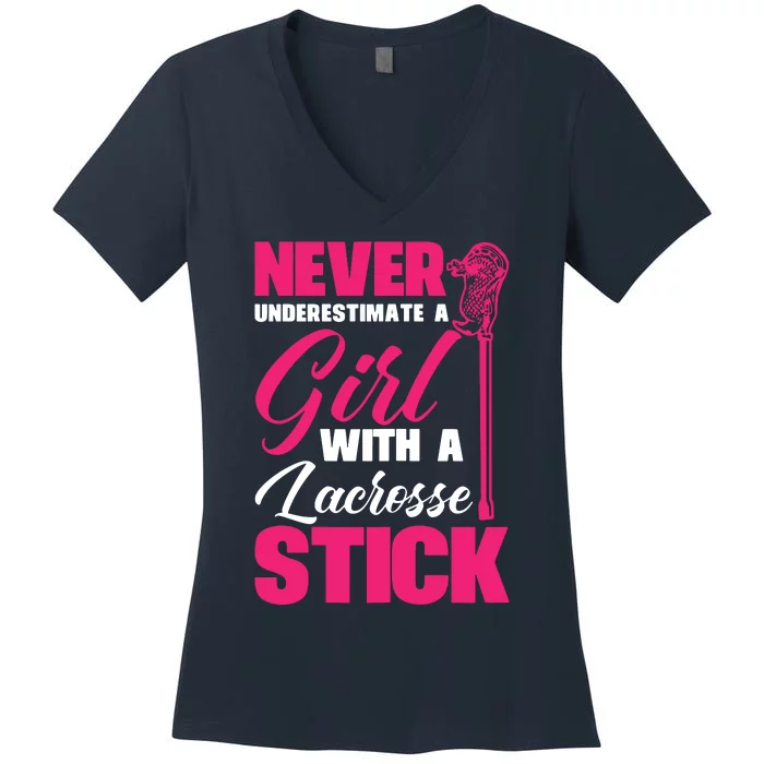 Funny Lacrosse Player With A Lacrosse Stick Women's V-Neck T-Shirt