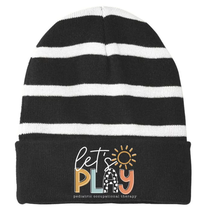 funny Let's Play Pediatric Occupational Therapy Striped Beanie with Solid Band