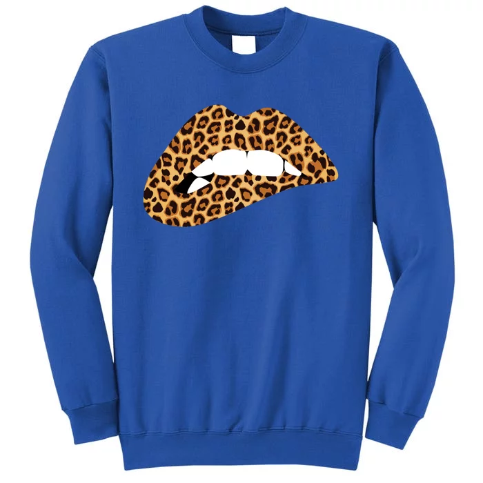 Funny Leopard Print Lips Biting Bite Me Funny Gift Cute Gift Tall Sweatshirt