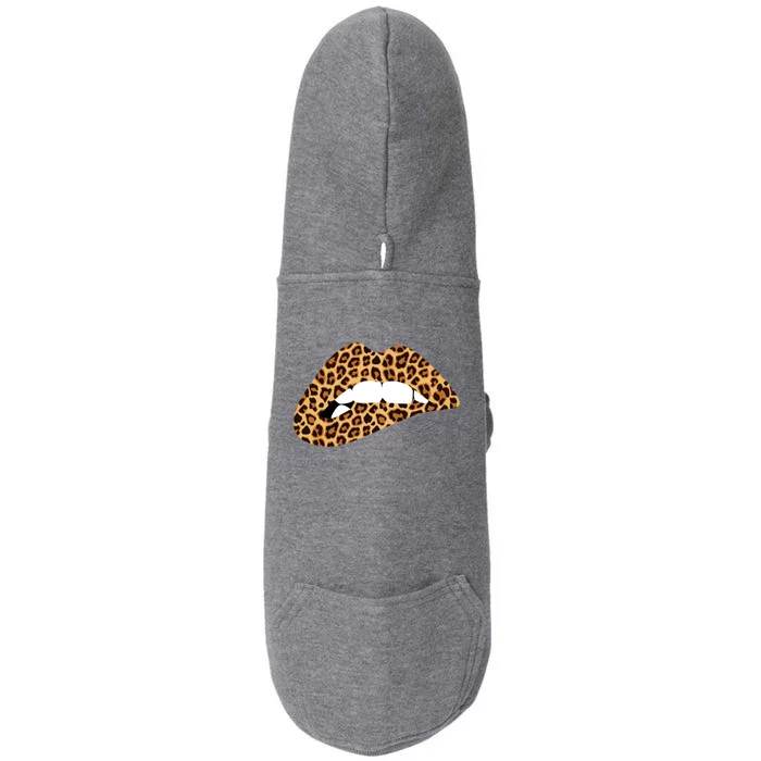 Funny Leopard Print Lips Biting Bite Me Funny Gift Cute Gift Doggie 3-End Fleece Hoodie