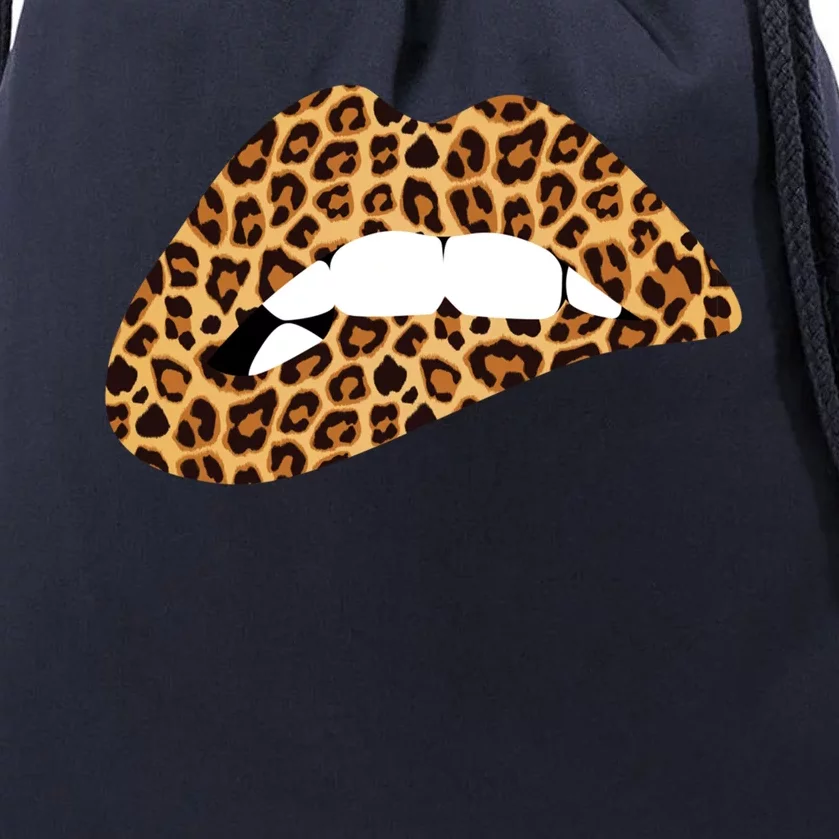 Funny Leopard Print Lips Biting Bite Me Funny Gift Cute Gift Drawstring Bag