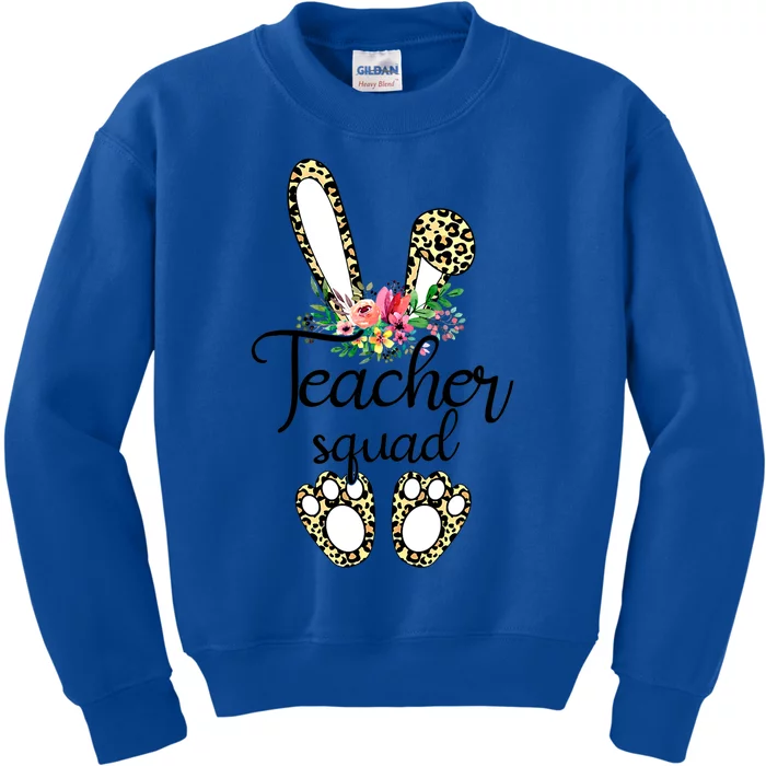 Funny Leopard Print Bunny Teacher Squad Happy Easter Day Cute Gift Kids Sweatshirt