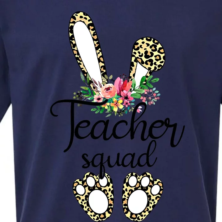 Funny Leopard Print Bunny Teacher Squad Happy Easter Day Cute Gift Sueded Cloud Jersey T-Shirt