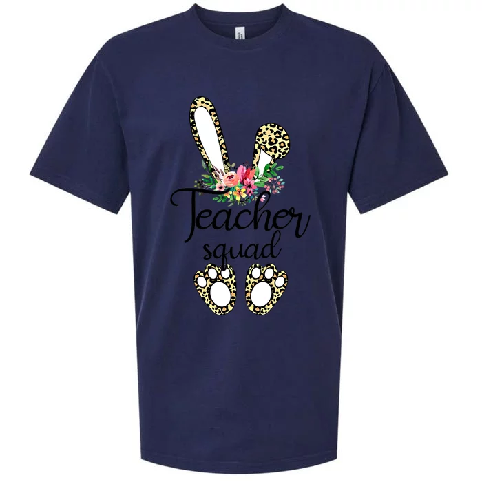 Funny Leopard Print Bunny Teacher Squad Happy Easter Day Cute Gift Sueded Cloud Jersey T-Shirt