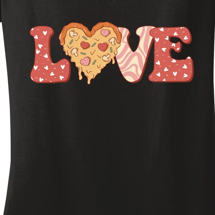 Funny Love Pizza Retro Valentine's Day Gift Women's V-Neck T-Shirt