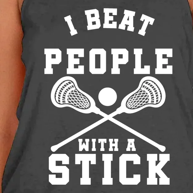 Funny Lacrosse Player I Beat People With A Stick Women's Knotted Racerback Tank